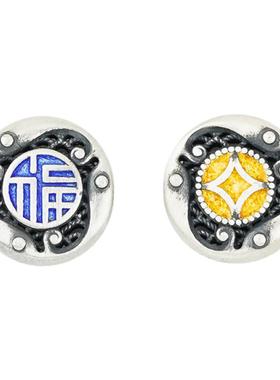 s999足银掐丝镂空景泰蓝福字铜钱隔珠扁珠diy文玩手串银饰配件