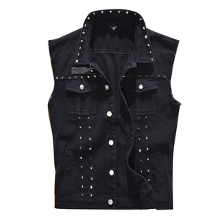 欧美机车铆钉男女牛仔马甲朋克舞台休闲上衣无袖坎肩外套大码秋季