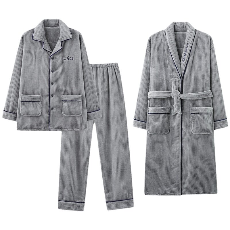 芬腾正品秋冬男加厚珊瑚绒家居服