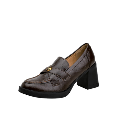 真皮版~静音底7cm乐福小皮鞋女