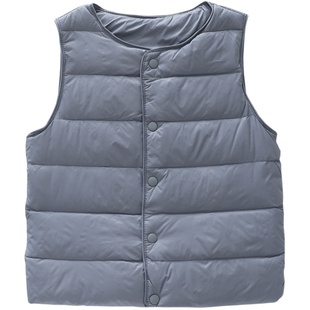 儿童羽绒马甲2025冬季男童轻薄纯色保暖背心中大童白鸭绒校服内胆