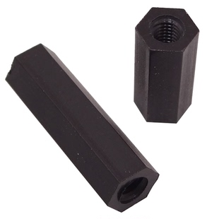 黑色六角尼龙柱M3M4双通尼龙螺柱塑料隔离柱PC板间隔柱绝缘支撑柱