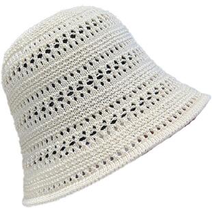 日系百搭针织镂空渔夫帽子女春夏季2025新款透气遮阳防晒帽子盆帽