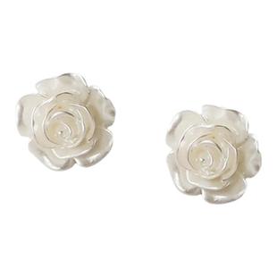 耀眼的你啊殷桃康子由同款S925银针白色珍珠树脂玫瑰花耳钉耳环