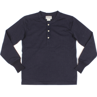 恶犬BRONSON重磅长袖亨利领打底衫 素色加厚复古螺纹袖口纯棉T恤