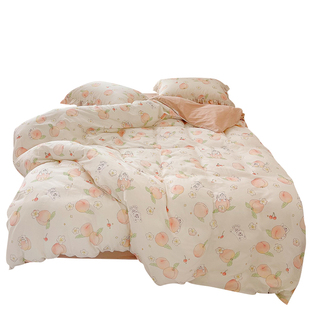 嘤嘤爱吃水蜜桃 原创老虎桃子A类全棉双层纱四件套单人三件套被套