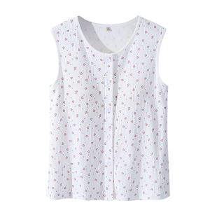 纯棉带胸垫前开扣背心乳腺术后放疗穿的碎花开襟上衣中老年