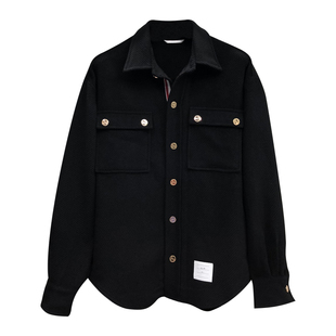 tb短款翻领毛呢夹克男春秋季潮流金扣风衣男士衬衫式呢子外套冬季