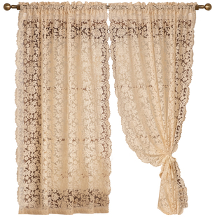 法式复古宫廷风蕾丝刺绣奶油纱帘小窗户短窗帘飘窗免打孔隔断门帘