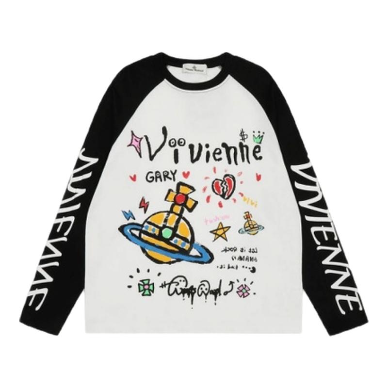 【现货】WE11DONE TRACK土星字母美式复古设计感涂鸦印花长袖T恤