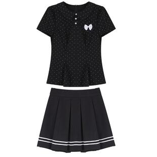 你的鱼 可可百利甜 韩系微胖mm学院风波点娃娃领日杂夏日衬衫半裙