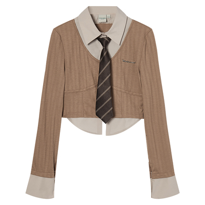 Eptison假两件短款辣妹衬衫