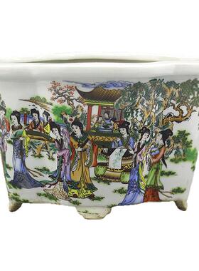 仿古瓷器粉彩十二金钗小花钵 花盆 景德镇瓷庄 摆件古玩收藏品