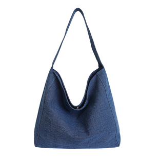 韩系简约蓝色牛仔布托特包包女潮大容量慵懒风休闲通勤单肩hobo包