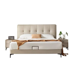 意式极简齐边薄床头床现代简约1.8m小户型主次卧软包双人床真皮床