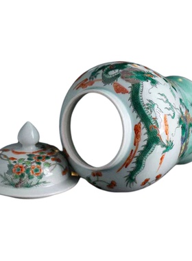 古彩龙纹将军罐手工手绘