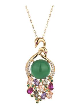 汉服旗袍网红项坠中国风宫廷配饰镶嵌天然玉髓碧玺天鹅锁骨项链女