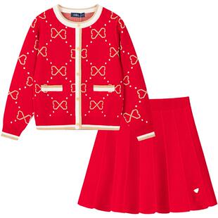 水孩儿童装女童套装秋冬红色毛衣针织衫裙子套裙大童新年装裙子