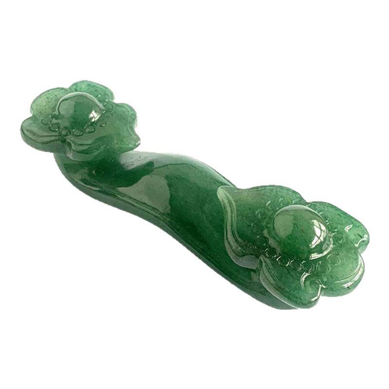 天然绿东陵玉雕刻如意摆件实物大