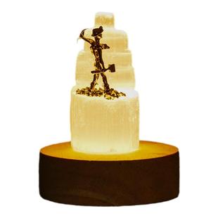 天然摩洛哥石膏塔矿工亚硝酸盐水晶塔标本儿童矿标黄铜矿书桌摆件