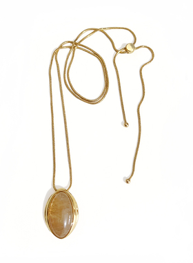 长款茶晶石镀18K金吊坠戒指耳钉