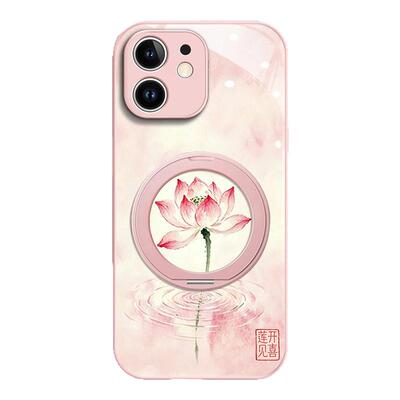 莲开见喜适用苹果11手机壳iphone12旋转支架13promax新款14水墨风15plus高级感16清爽17全包xr防摔xs保护套