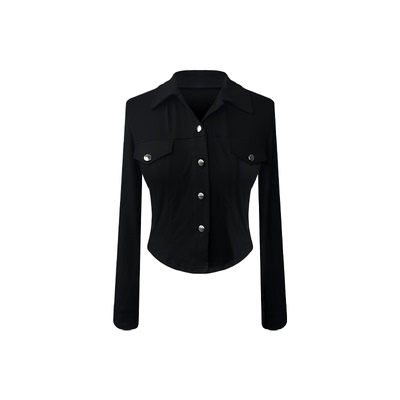 显瘦‘’复古翻领长袖衬衫‘’