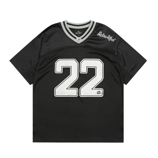 broken planet美式高街潮牌夏季运动休闲V领球衣透气网眼短袖T恤