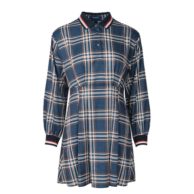 柯利亚诺春秋专柜同款烟蓝色格纹收腰减龄连衣裙  LW6745 ￥2990