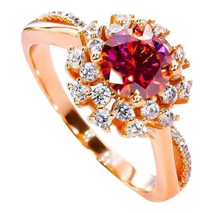 纯18K玫瑰金镶嵌美国进口D色莫桑石复古1克拉扭臂花朵戒指AU750潮