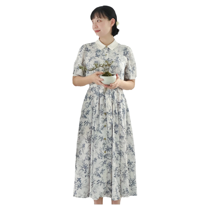 MP赫本风植物学印花短袖连衣裙