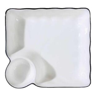 简约饺子盘家用盘子带醋碟釉下彩创意陶瓷寿司盘子母盘水饺盘方形