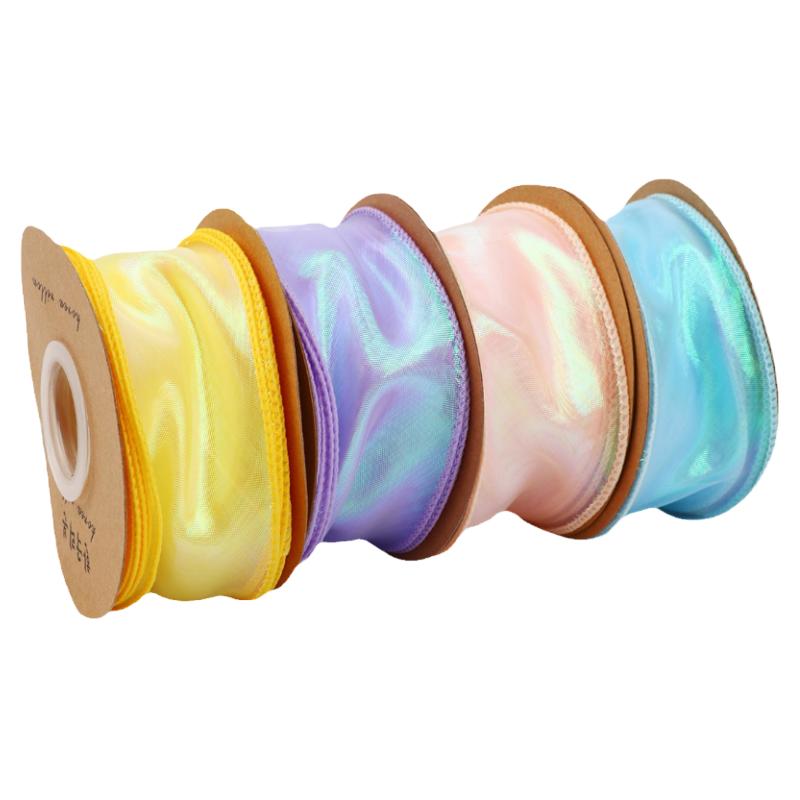 幻彩珠光彩色鱼尾纱丝带蛋糕蝴蝶结头饰编发玫瑰花束彩带缎带包装