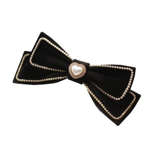 韩国女孩儿童大人蝴蝶结发夹气质丝绒发卡爱心镶钻弹簧夹ins顶夹