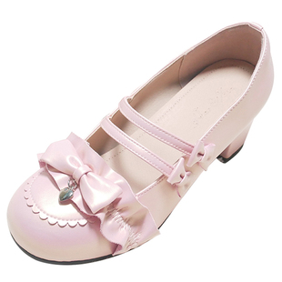 小甜柚Lolita中高跟圆头蝴蝶结软妹JK制服学生洛丽塔百搭单鞋子女