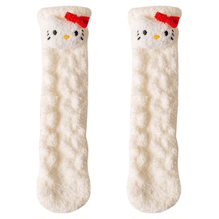 珊瑚绒袜子女款冬季居家情侣中筒袜保暖睡眠长筒袜加厚成人地板袜