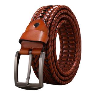 手工编织二层牛皮真皮带免打孔针扣腰带牛仔休闲百搭复古镂空裤带