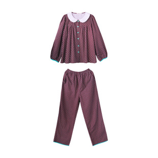 栗棕波点 FishHome原创纯棉磨毛娃娃领美拉德长袖长裤家居服睡衣