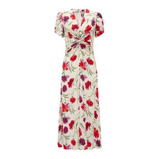 DVF度假V领泡泡袖茶歇裙印花连衣裙DS1S073