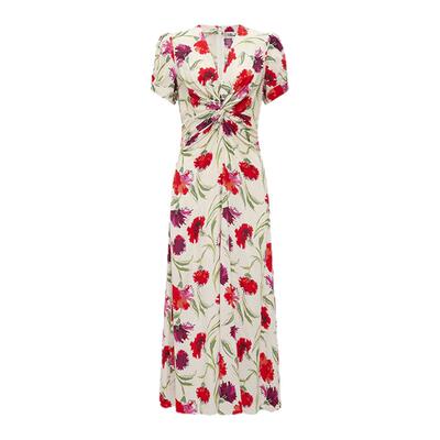 DVF红紫缤纷花影V领连衣裙