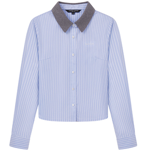 TeenieWeenie小熊女装衬衫26年春季新款女装清新柔和撞色翻领衬衣