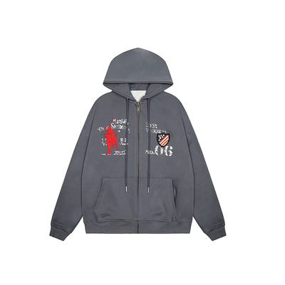 F383美式复古字母刺绣连帽卫衣