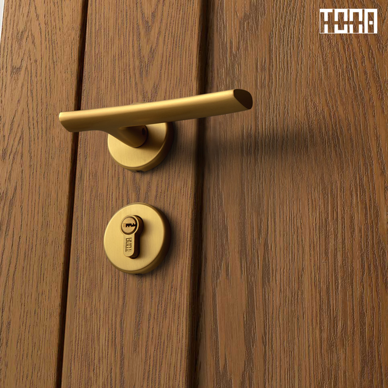 与枝丫.同那TONA 黄铜本色室内门锁新中式门把手卧室轻法式门锁