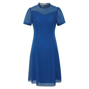 BBLLUUEE/粉蓝衣橱2025夏网纱通透肩袖优雅设计感钉钻短袖连衣裙