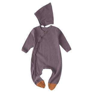 春秋纯棉连体衣宝宝包脚哈衣包屁衣爬行服带帽子秋装睡衣ins秋衣