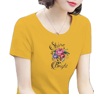 纯棉女短袖上衣t恤衫2025年新款夏装中年妈妈宽松大码印花T恤女士