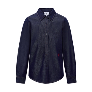 LILY2026春新款含醋酸莱赛尔复古翻领休闲通勤上衣牛仔衬衫外套女