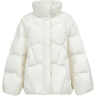 ONLY2025冬季新款90白鸭绒弧线绗缝剪裁设计宽松纯色立领羽绒服女