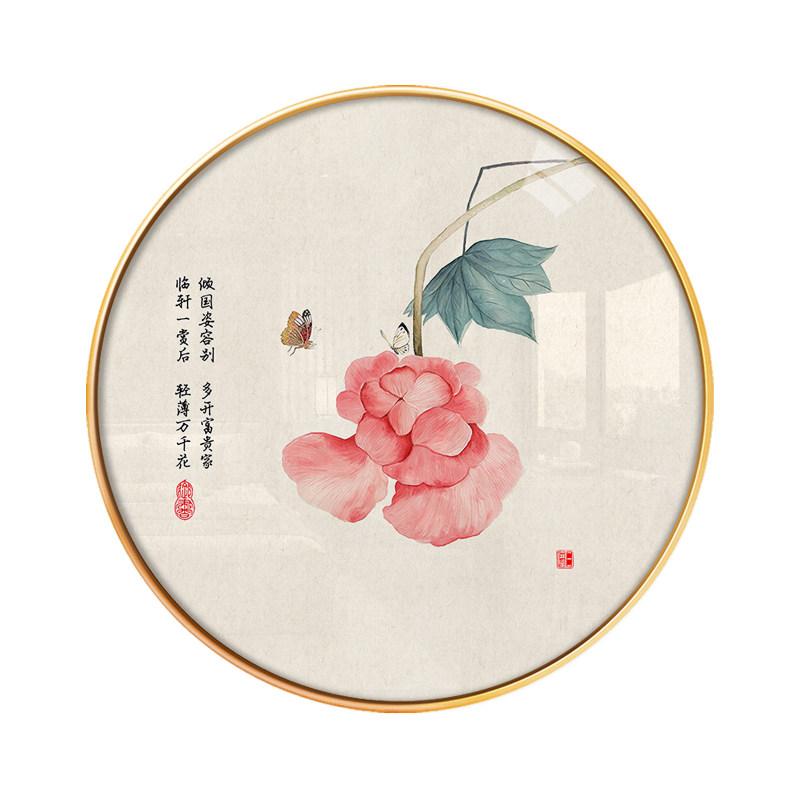 禅意古典工笔花卉圆形装饰画
