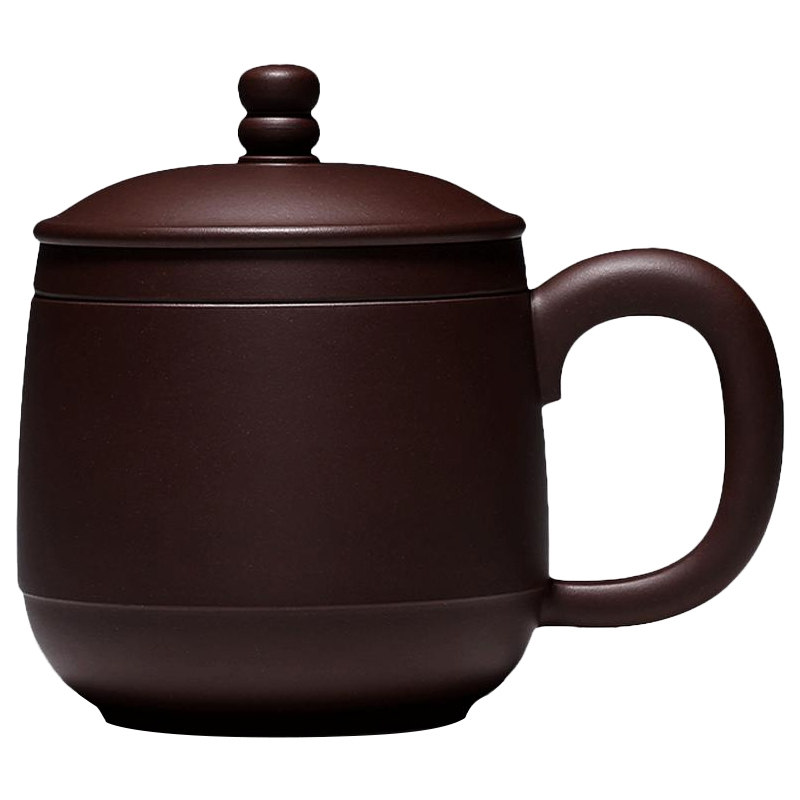 宜兴原矿全紫砂杯纯手工名家非陶瓷泡茶杯带盖杯子套装老紫泥包邮